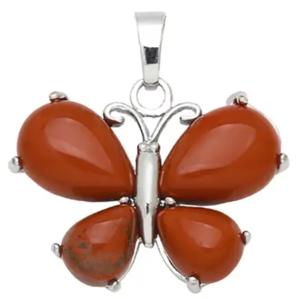 Red Jasper Natural Stone Cute Butterfly Pendant Necklace Gemstone Pendant